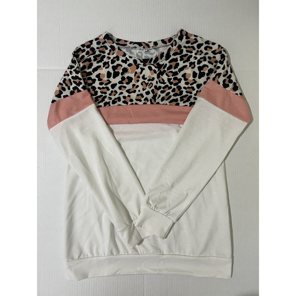 Women's Small Pink, White and Leopard Print Sweatshirt